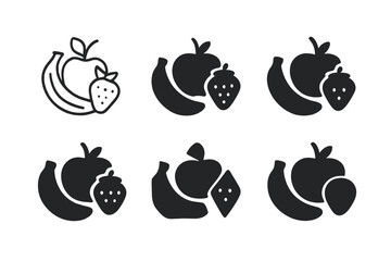Fruits Logo Set. Nutrient-rich foods. Icon set. Set Logo of Nutrient-rich foods: Fruits. harmonious logo variations of the same emblematic concept (Symmetrical