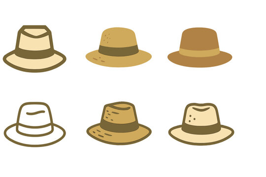 Old Hat Logo Variations. Old hat. Icon set. Set Logo of old hat: symbolic combination of aged style and tradition. harmonious logo variations of the same