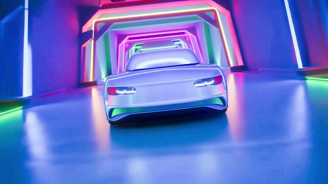 car concept new modern minimal shape presentation mysterious vehicle slow motion model neon perspective