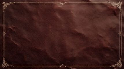 Textured brown leather background with elegant floral corner border, ideal for vintage designs or copy space.