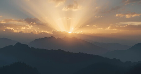 sunrise, mountains, landscape, mist, clouds, golden, rays, serene, breathtaking, travel, inspirational, nature, sky, sunlight, morning, horizon, valley, peak, range, scenic, beauty, outdoor, adventure