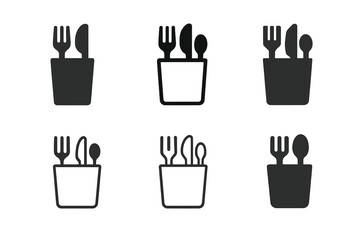 Kitchen Logo Variations. Organizing the kitchen after dinner. Icon set. Set Logo of kitchen organization: stacked clean dishes. harmonious logo variations of