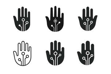 Obraz premium Biohacking Logo Icons. DIY biohacking and body modification. Icon set. Set Logo of self-experimentation: human silhouette with data symbols. harmonious logo