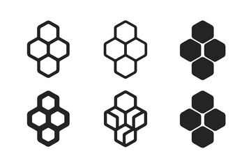 Fototapeta premium Modular Habitat Icons. Habitat modules. Icon set. Set Logo of Habitat modules: hexagonal modular pods cluster. harmonious logo variations of the same