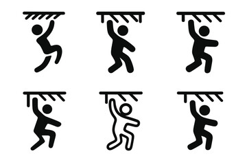 Naklejka premium Dynamic Monkey Bars Icons. Monkey bars. Icon set. Set Logo of motion and energy: dynamic swinging figure on bars. harmonious logo variations of the same