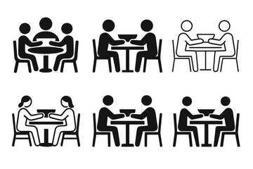 Family Meal Icons. Sharing a family meal. Icon set. Set Logo of sharing a family meal: plate with heart-shaped food. harmonious logo variations of the same