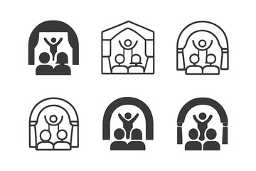 Cultural Performance Logo Set. A couple enjoying a cultural performance at an outdoor amphitheater. Icon set. Set Logo of Cultural performance: