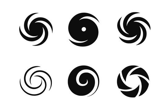 Gravity Logo Variations. The concept of gravity. Icon set. Set Logo of gravity: black hole vortex. harmonious logo variations of the same emblematic concept,