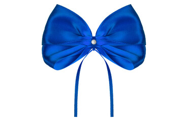 A large blue bow on a white background