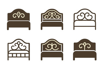 Bedroom Decor Icons. Upgrading your bedroom with stylish decor. Icon set. Set Logo of upgrading your bedroom with stylish decor: statement headboard.