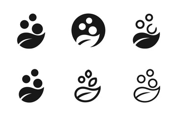 Eco-Friendly Cleaning Logos. Non-toxic household cleaning solutions. Icon set. Set Logo of Non-toxic household cleaning solutions: soap bubbles and leaf.