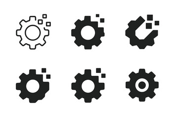 Digital Innovation Icons. Digital transformation in business. Icon set. Set Logo of innovation process: gear with digital pixels. harmonious logo variations of