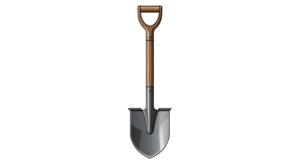 Isolated vector illustration of a detailed metal shovel with wooden handle