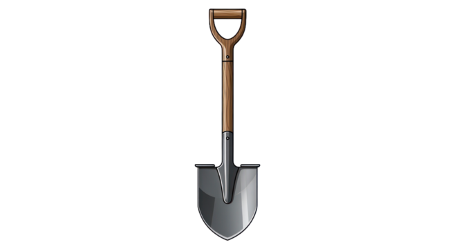 Isolated vector illustration of a detailed metal shovel with wooden handle