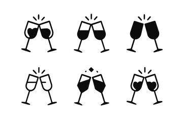 Romantic Logo Variations. Anniversaries and milestone moments in relationships. Icon set. Set Logo of romantic moment: champagne glasses clinking. harmonious