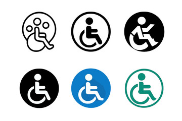 Inclusive Event Icons. Disability-friendly events and gatherings. Icon set. Set Logo of Disability-friendly events: Wheelchair. harmonious logo variations of