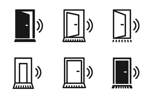 Soundproofing Icon Set. Soundproofing home spaces. Icon set. Set Logo of soundproofing home spaces: acoustic door sweeps. harmonious logo variations of the