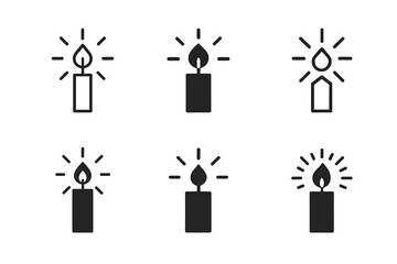 Candle Magic Emblems. Candle magic. Icon set. Set Logo of ritual flame: single candle with aura glow. harmonious logo variations of the same emblematic