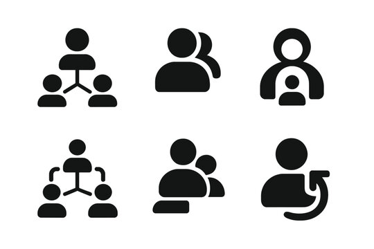 Connected Avatar Icons. Digital avatars and evolving identity. Icon set. Set Logo of Connected Avatars: Multiple digital profiles networked. Negative space,