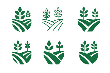 Multi-Cropping Logos. Multi-Cropping Systems. Icon set. Set Logo of Multi-Cropping: alternating crop rows. harmonious logo variations of the same emblematic