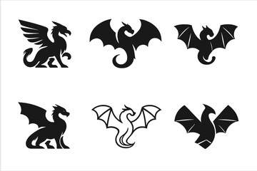 Fototapeta premium Winged Creatures Logos. Winged creatures. Icon set. Set Logo of Winged creatures: Angel wings. harmonious logo variations of the same emblematic concept, each