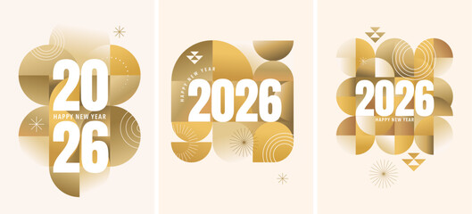 Golden geometric Happy New Year 2026 templates