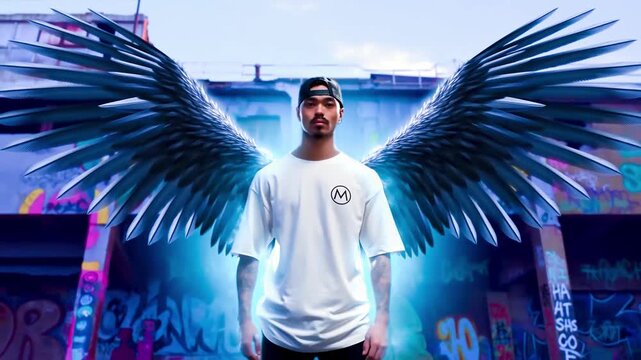 businessman young man creator content opening wing Archangel Icarus hero character business success