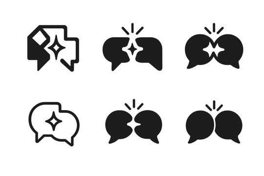 Conversation Starter Icons. Conversation starters. Icon set. Set Logo of Conversation starters: coffee cup with chat bubbles rising. harmonious logo variations