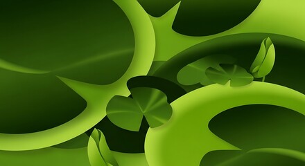 Lime Botanical Abstract with Lily Pads and Flower Bud Presentation