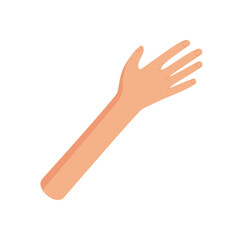 Open hand in cartoon graphic style. Flat arm symbol with extended fingers in abstract and colorful design. Gesture illustration suitable for social concepts, banners, or creative art themes.