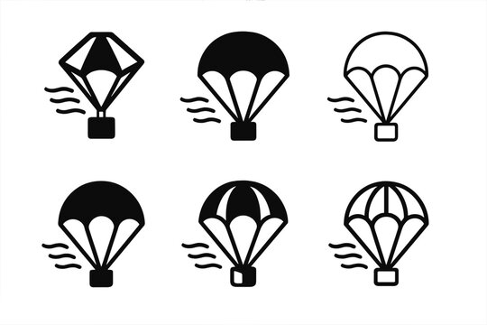 Parachute Logo Variations. Parachute. Icon set. Set Logo of Parachute: Parachute pack ready for jump. harmonious logo variations of the same emblematic