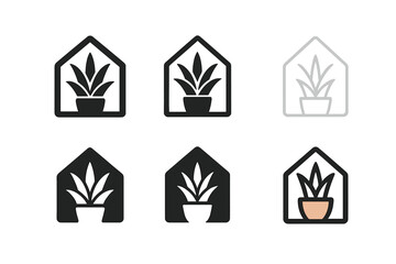 Tropical Home Icons. Creating a Tropical Vibe with Houseplants. Icon set. Set Logo of Tropical Home: Aloe Vera Pot. harmonious logo variations of the same