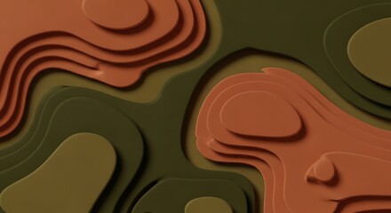 Modern Topographical Earth Tones Art Design, Terracotta and Olive Green