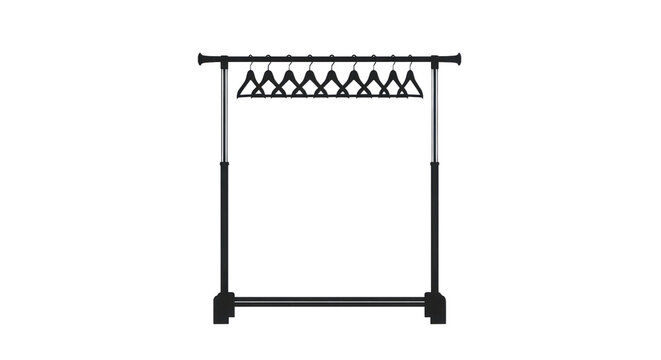 Minimalist clothes rack with hangers on transparent background for design and retail