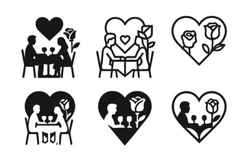 Romantic Logo Variations. Anniversaries and milestone moments in relationships. Icon set. Set Logo of romantic moment: champagne glasses clinking. harmonious