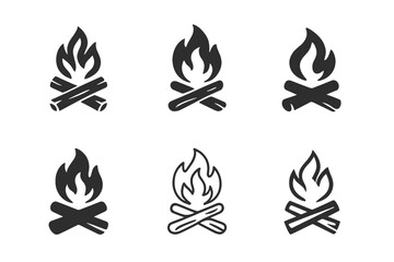 Obraz premium Beach Bonfire Icons. Beach bonfire gatherings. Icon set. Set Logo of Beach bonfire gatherings: Toasting marshmallows. harmonious logo variations of the same