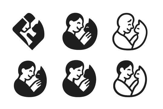 Joyful Pet Logos. joyful pets playing with their owners. Icon set. Set Logo of joyful pets playing with their owners: pet and owner high five. harmonious logo