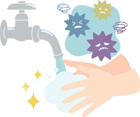 手洗いでばい菌を洗い流す