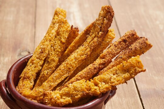 Deep fried cornmeal sticks, served at a mountain hut in Piedmont, Italy