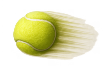Tennis ball flying fast with motion blur, illustrating speed, action and dynamic power in sports, transparent background