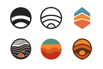Earth Layer Logos. Earth layers. Icon set. Set Logo of earth layers: geologic strata cross-section with texture bands. harmonious logo variations of the same