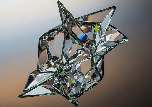 Complex refractive glass sculpture showcases angular reflections design