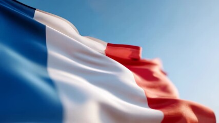 French flag waving with the wind on a bright clear day, a symbol patriotic of france, tricolor national banner in motion - Powered by Adobe