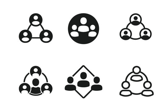 Virtual Event Emblem Set. Virtual events. Icon set. Set Logo of virtual events: connected users network. harmonious logo variations of the same emblematic