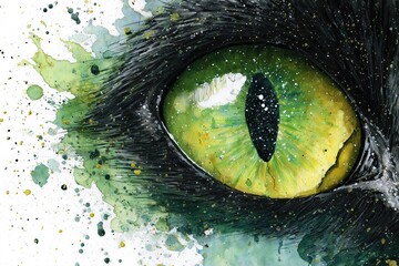 A black cat's eye painted in watercolor