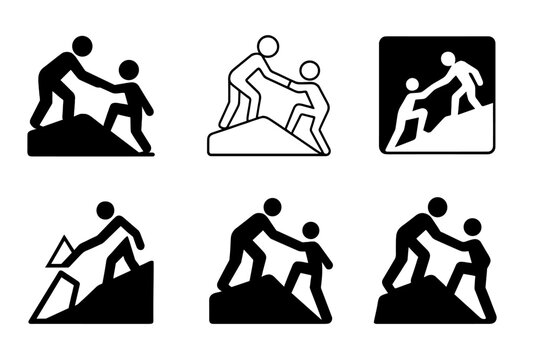 Assistance Logo Variations. Helping someone prepare for a big event or transition. Icon set. Set Logo of helping someone prepare for a big event or transition: