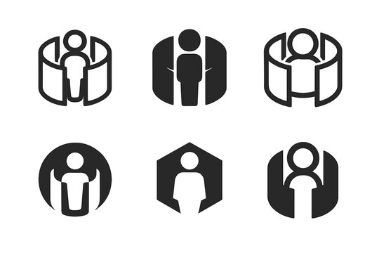 Depression Wall Logos. Wall of depression closing in around a figure. Icon set. Set Logo of wall of depression closing in around a figure: circular barrier of