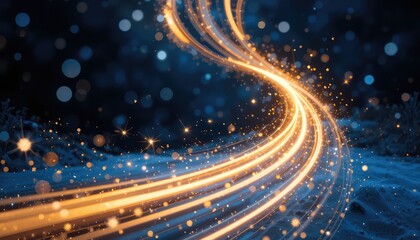 Futuristic festive background with neon light lines and sparkling dots