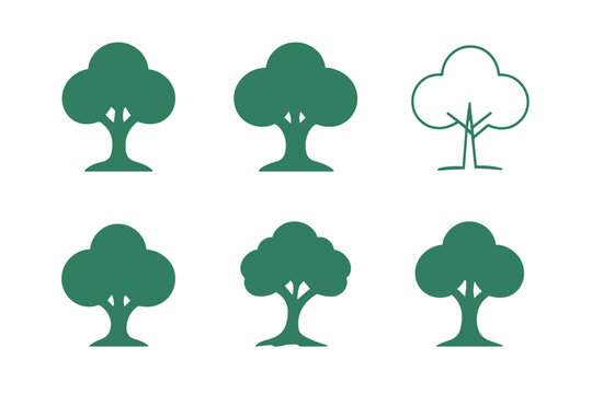 Reforestation Icon Set. Reforestation efforts and tree planting. Icon set. Set Logo of Reforestation efforts and tree planting: Forest canopy. harmonious logo