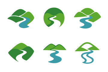 Obraz premium Nature Path Logos. Nature path. Icon set. Set Logo of Nature path: Path through trees. harmonious logo variations of the same emblematic concept, each with